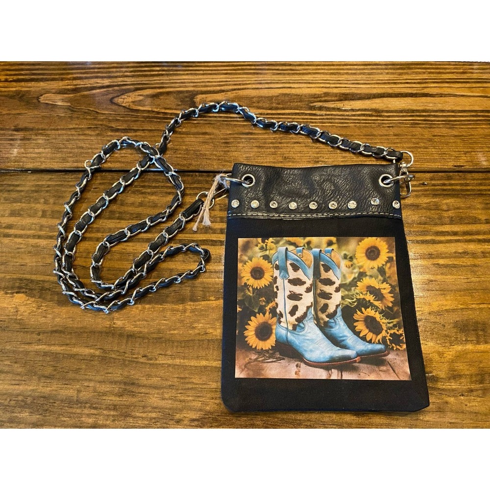 Sunflowers & Cowboy Boots Western Women's small‎ Crossbody Purse